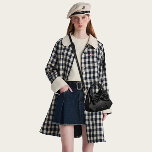 โญWomen Crossbody Vegan Leather and with Top Carry Handle and Cute Bow Knot - Picture 2 of 7